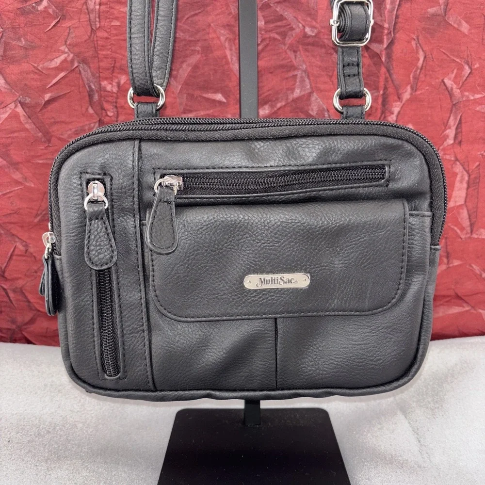 Multi Sac Dark Black Vegan Leather Crossbody Purse  Shoulder ‎ Bag Multi Pocket